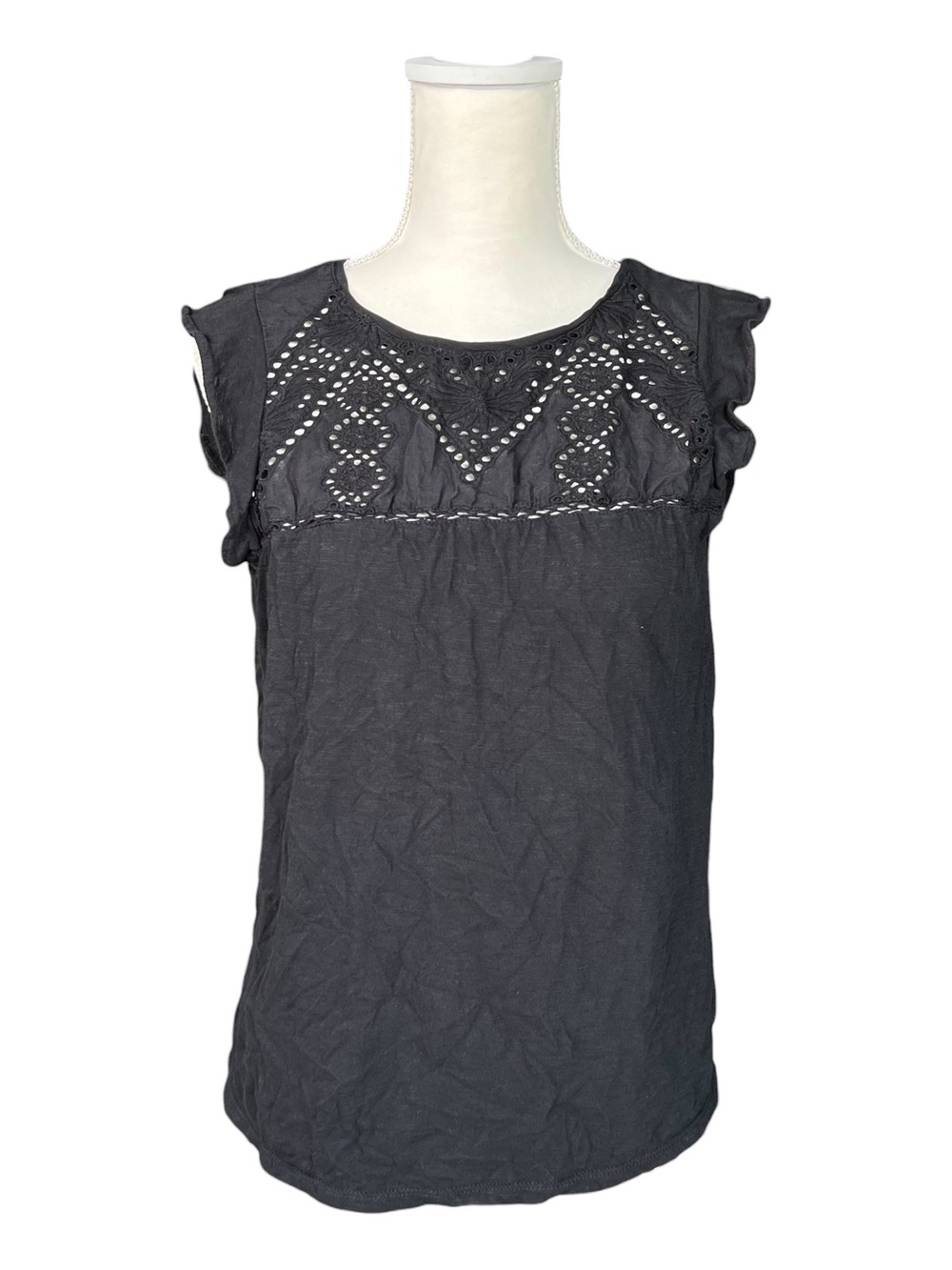 LOFT Black Eyelet Yoke Top Size Small